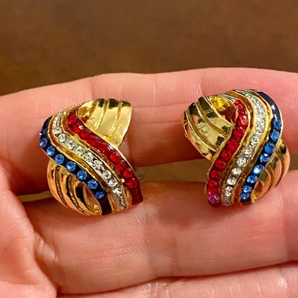 Jewelry Costume Jewelry Earring Clip Red White Blue Rhinestone Gold